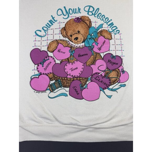 Rare Vintage 90s Granda Sweater Count Your Blessings Bear Heart FOTL Large Art - Picture 7 of 11